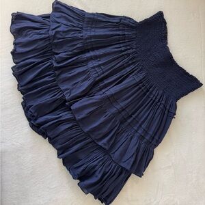 Lauren Ralph Lauren Navy Tiered Skirt/Top Smocked Elastic Waist Cotton Blend